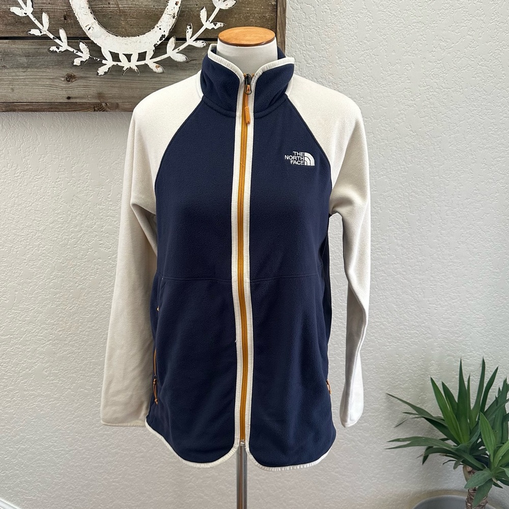 The north face micro fleece navy cream full‎ zip jacket ladies size Small